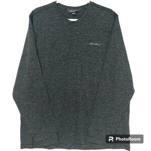 Eddie Bauer Sweater Shirt Adult 2XL XXL Gray Charcoal Snap Button Henley Mens